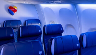Inside of a Southwest airplane.