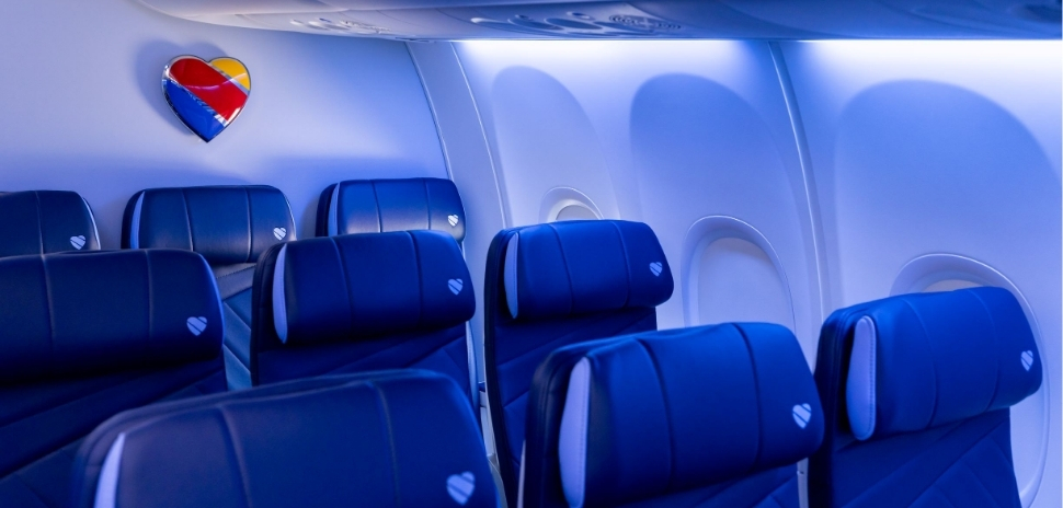 Inside of a Southwest airplane.
