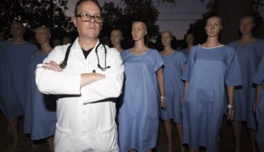 Mannequins are seen encircling the front porch of Steven Novak’s home as part of his Halloween installation along Lansford Avenue, Wednesday, Oct. 7, 2026 in Oak Cliff.