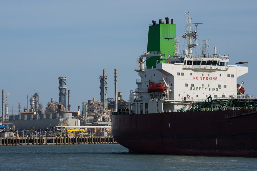 A ship navigates the Port of Corpus Christi, the top U.S. port for crude oil exports.