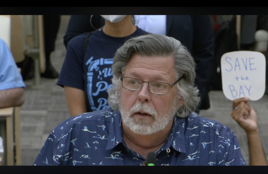 Bob Paulison, executive director of the Coastal Bend Industry Association, urges Corpus Christi City Council members to build the seawater desalination plant during a meeting in the fall of 2025.