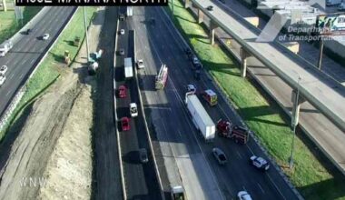 The far-left lane, two far-right lanes and the right shoulder are closed near Manana Drive due to a collision Monday morning, according to TxDOT.
