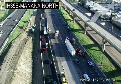 The far-left lane, two far-right lanes and the right shoulder are closed near Manana Drive due to a collision Monday morning, according to TxDOT.