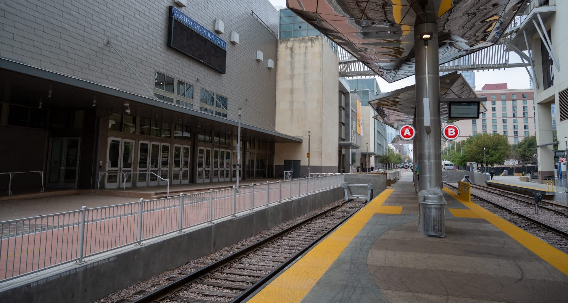 An empty CapMetro rail station in Austin, Texas.