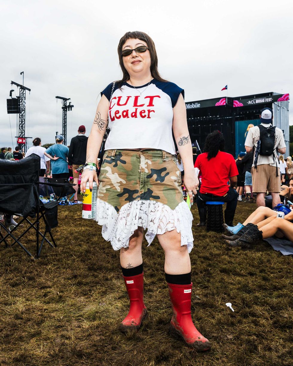Hayley Sherman in a camo and lace skirt