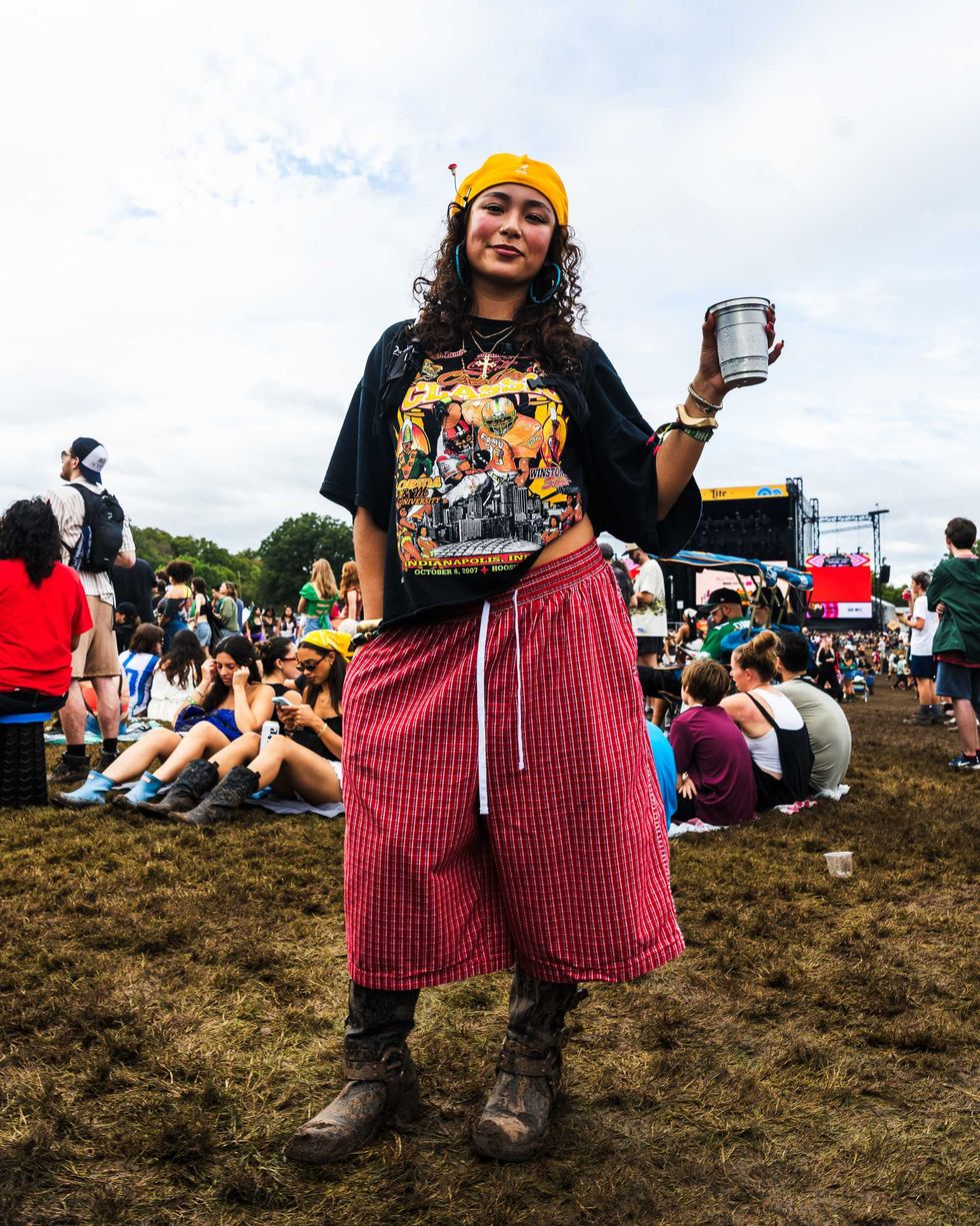 Chantel Smith wearing plaid pants