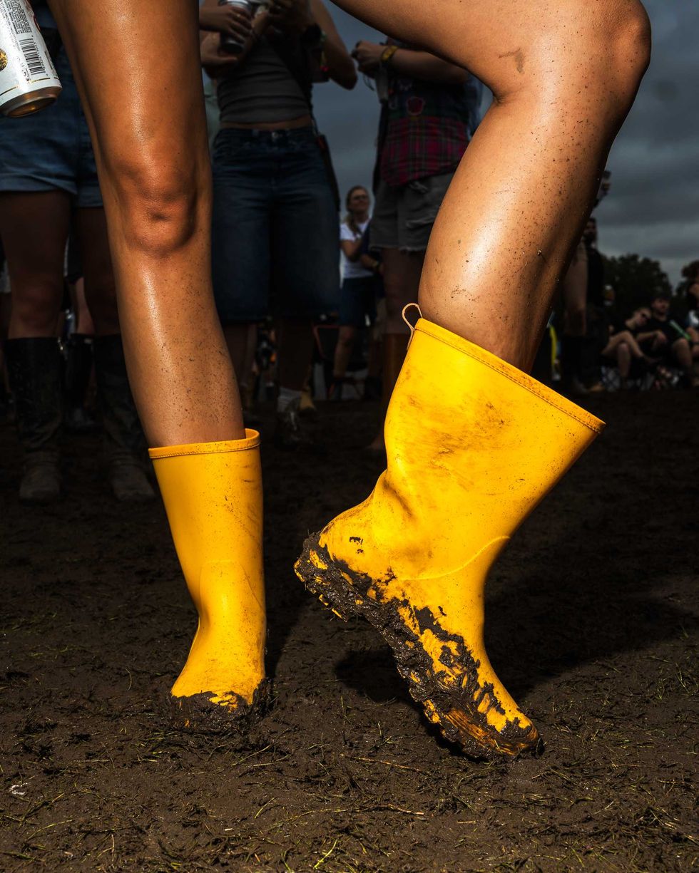 Lauren Higgins wearing yellow mudboots