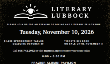 Noon Notebook: Tickets Available for Literary Lubbock gala dinner