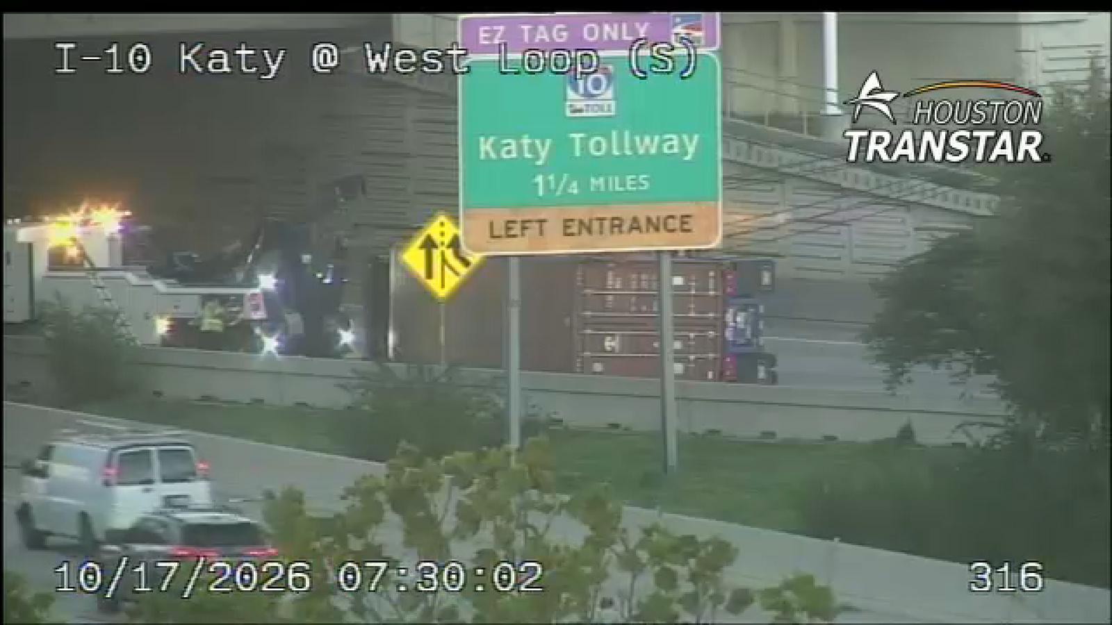 West Loop SB entrance ramp reopens after overturned 18-wheeler near I-10, Houston TranStar reports