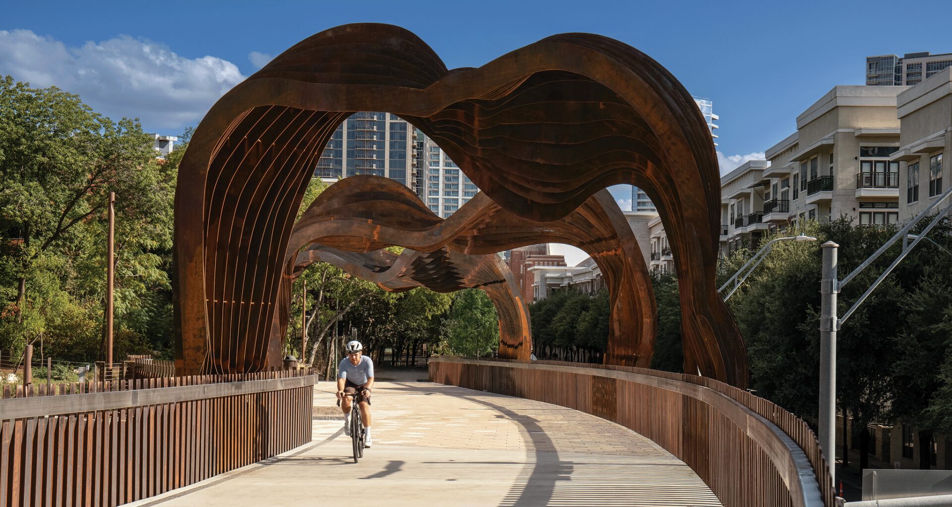 The Loop plaza, opening Oct. 20, will provide a new public gathering space and a bike and pedestrian bridge at Victory Park. 