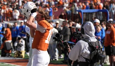 Oct 17, 2026; Austin, Texas, USA; Texas Longhorns quarterback Arch Manning (16) warms up before a game against the Florida Gators at Darrell K Royal-Texas Memorial Stadium.
