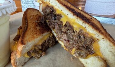 Brisket grilled cheese at Smoke Shack BBQ in San Antonio.