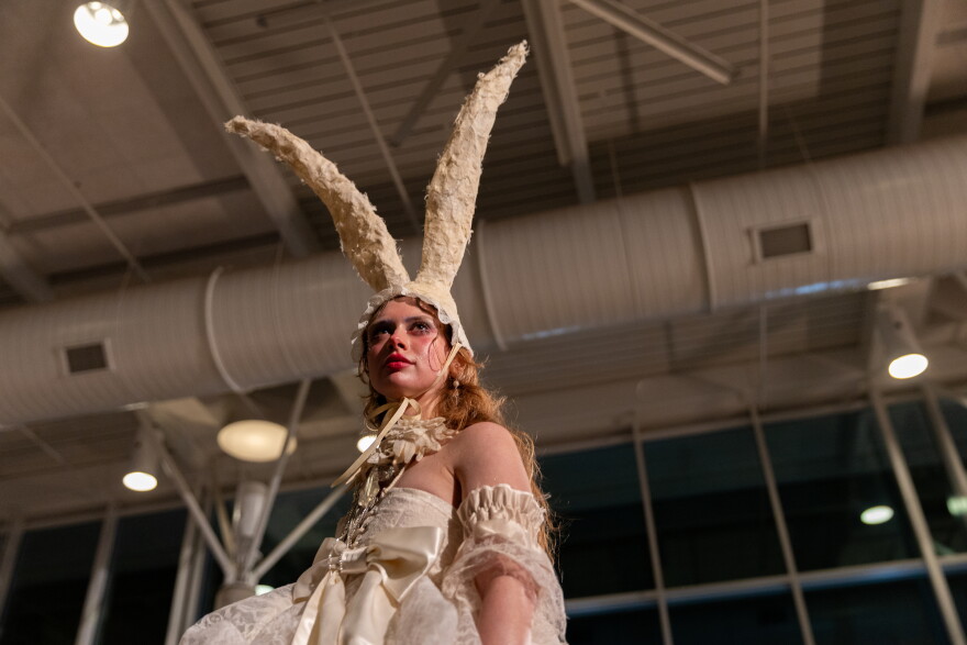 Sadie Okerstrom models Futurekind Studio’s design “The Star” at the Austin Creative Reuse “Reuse on the Runway 2026” show in Austin, Texas, on Oct. 17, 2026. Joe Ferrara / KUT News