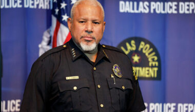Dallas Police Chief Daniel Comeaux listens during a news conference at Jack Evans Police Headquarters on Aug. 10, 2026, in Dallas. Comeaux said Thursday he was “highly disappointed” that department members leaked details of an ongoing investigation into the department's top spokesperson to the media.