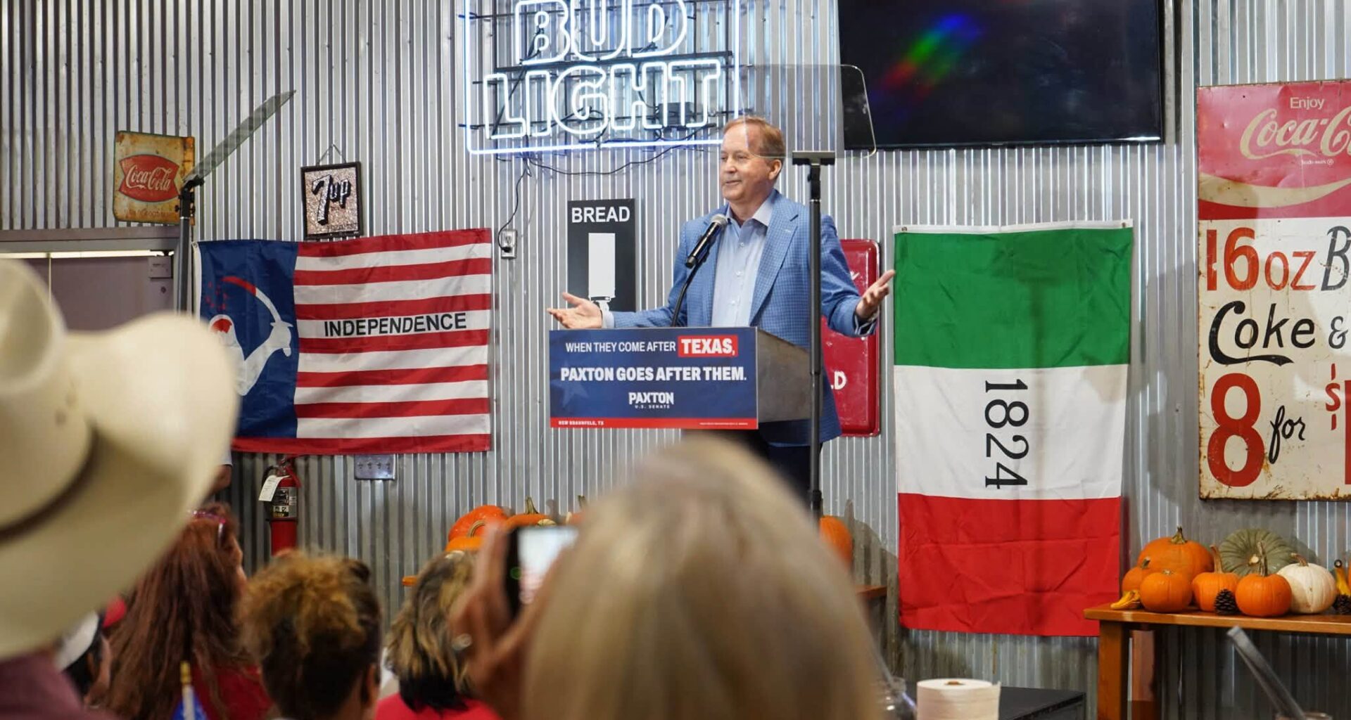 Ken Paxton rallies at Cooper's Old Time Pit Bar-B-Que in New Braunfels.