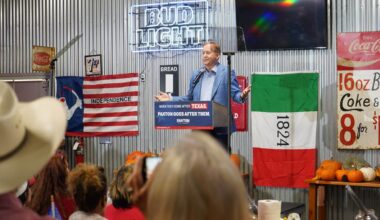 Ken Paxton rallies at Cooper's Old Time Pit Bar-B-Que in New Braunfels.