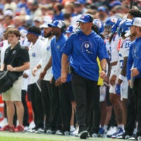 Florida head coach Jon Sumrall watches the action during the first half of an NCAA football at Steve Spurrier Field at Ben Hill Griffin Stadium in Gainesville, FL on Saturday, October 10, 2026.