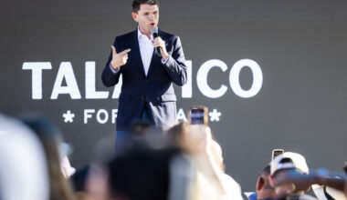 August 20, 2026, Austin, Texas, USA: U.S. Senate candidate JAMES TALARICO campaigns in Austin at Celis brewery as he completes his New American Dream tour throughout Texas.
