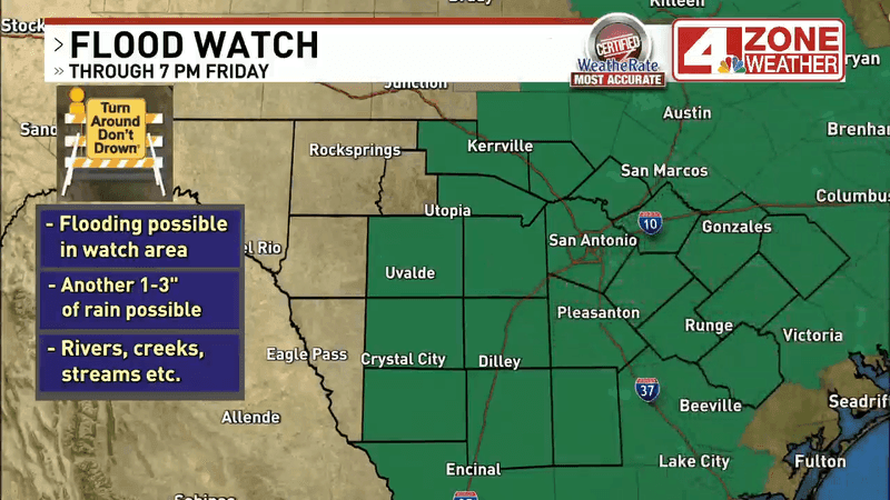 After several inches of rain fell across the San Antonio area on Thursday, another round of showers and thunderstorms could bring renewed flooding concerns today. (SBG San Antonio)