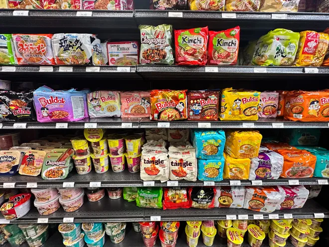 Varieties of ramen noodles at V Mart, at 3809 Airline Road in Corpus Christi, on April 10.