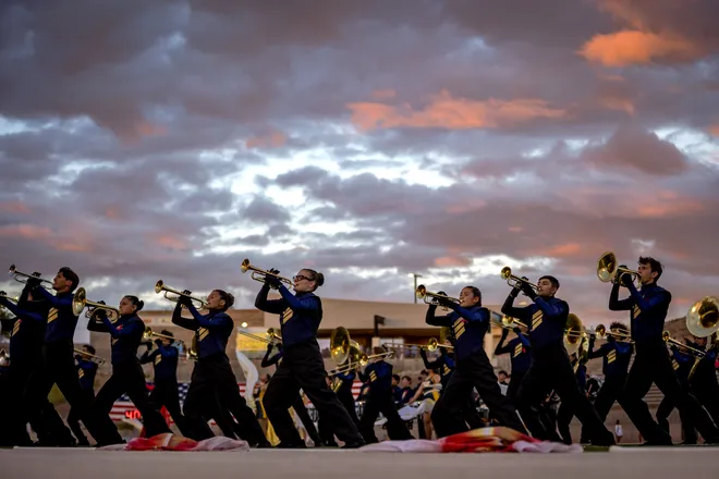 The Eastwood band performs before a District 1-6A football game against Pebble Hills Thursday, Oct. 1, 2026, at SAC 1 in El Paso, Texas.
