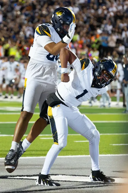 Eastwood’s Kingston Jeffries celebrates his touchdown against Pebble Hills during a District 1-6A football game Thursday, Oct. 1, 2026, at SAC 1 in El Paso, Texas.