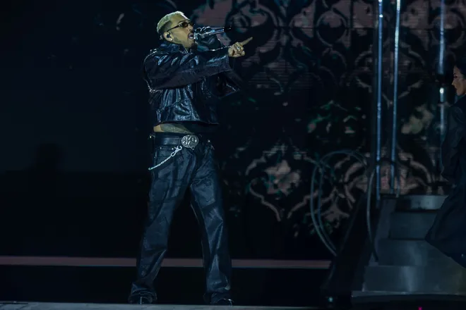 Chris Brown opens his set during "The R & B Tour" at Sun Bowl Stadium on Saturday, Oct. 3, 2026, in El Paso.
