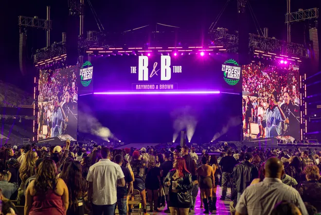 Fans fill the Sun Bowl for performances by Usher and Chris Brown during "The R & B Tour" on Saturday, Oct. 3, 2026, in El Paso, Texas.