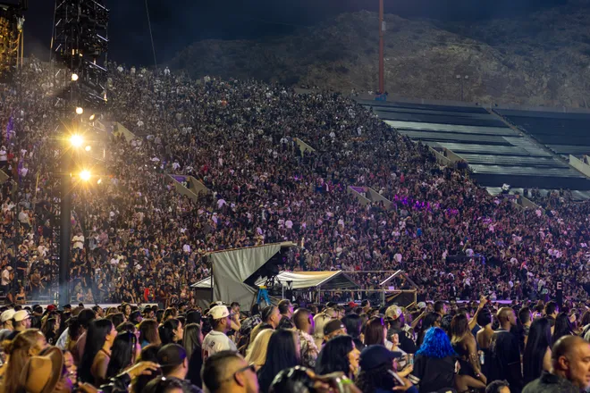 Fans fill the Sun Bowl for performances by Usher and Chris Brown during "The R & B Tour" on Saturday, Oct. 3, 2026, in El Paso, Texas.