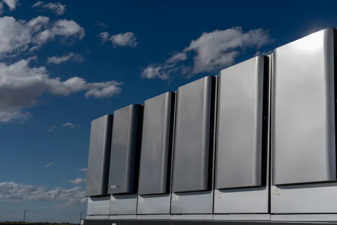 Fuel cells are displayed during a media tour of Project Jupiter in Santa Teresa, N.M., on Tuesday, Oct. 13, 2026. Officials highlighted the technology planned to help power the data center campus.