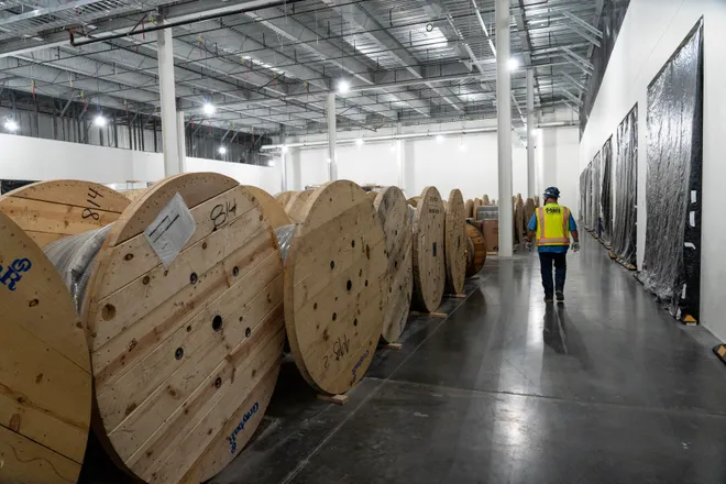 The interior of a data center building under construction is seen during a tour of Project Jupiter in Santa Teresa, N.M., on Tuesday, Oct. 13, 2026.