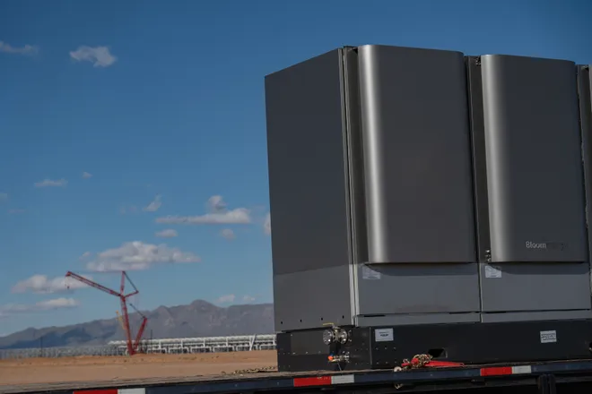 Fuel cells are displayed during a media tour of Project Jupiter in Santa Teresa, N.M., on Tuesday, Oct. 13, 2026. Officials highlighted the technology planned to help power the data center campus.