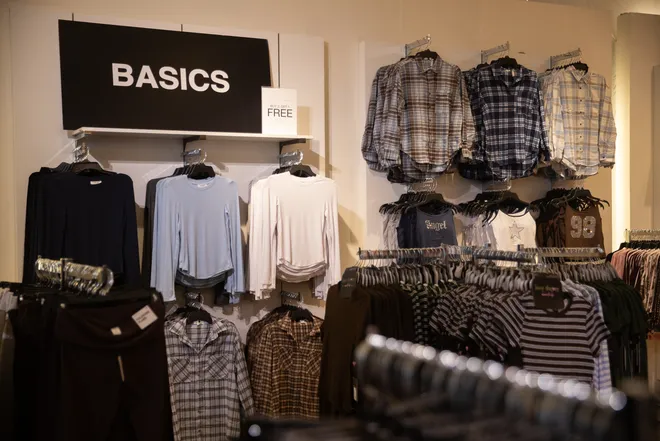 Women's clothing for sale at Urban Planet at La Palmera in Corpus Christi, Texas, on Oct. 16, 2026.