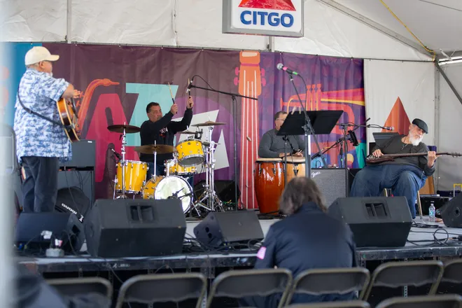Local band Trisum performs at the 65th annual Texas Jazz Festival at Heritage Park in Corpus Christi, Texas, on Oct. 17, 2026.