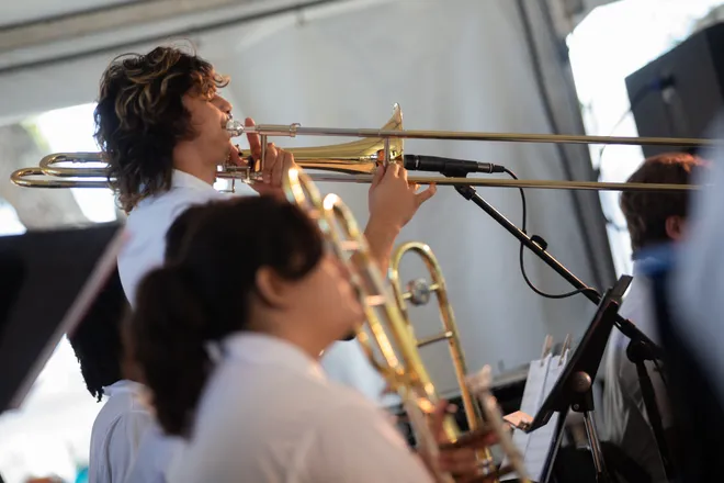 The Texas A & M University-Corpus Christi Islander Jazz Band performs at the 65th annual Texas Jazz Festival at Heritage Park in Corpus Christi, Texas, on Oct. 17, 2026.