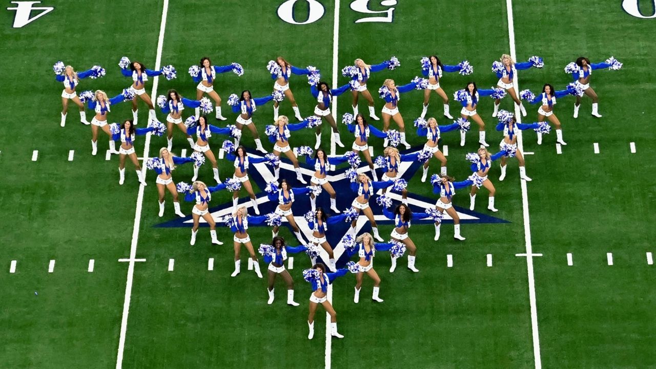 The Dallas Cowboys cheerleaders perform prior to the game between the Baltimore Ravens and the Dallas Cowboys in an NFL football game, Sunday, Sept. 22, 2024, in Arlington, Texas. (AP Photo/Maria Lysaker)