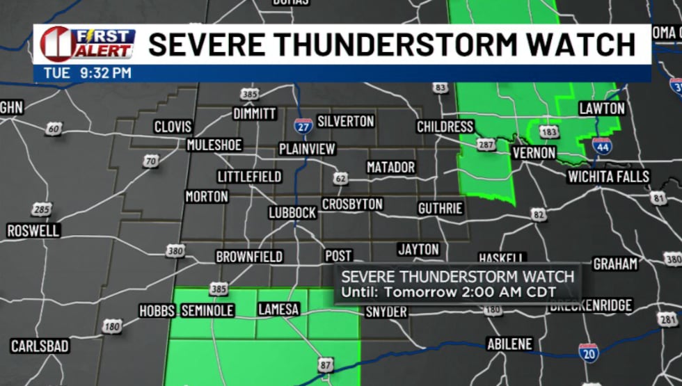 Southern counties in the KCBD viewing area highlighted in green are under a Severe...