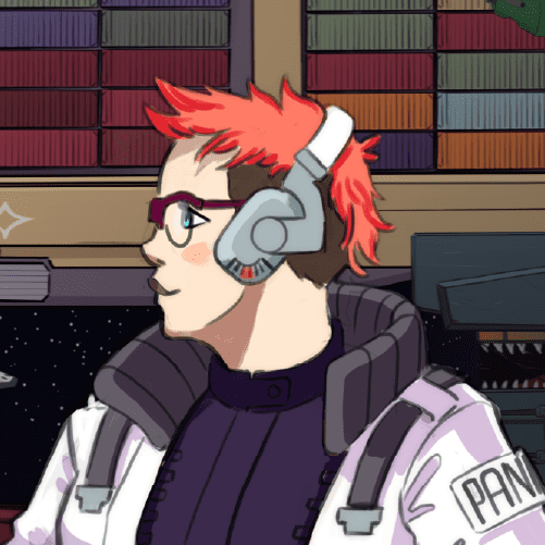 A futuristic picture of Panda looking to the side with space ships behind them.