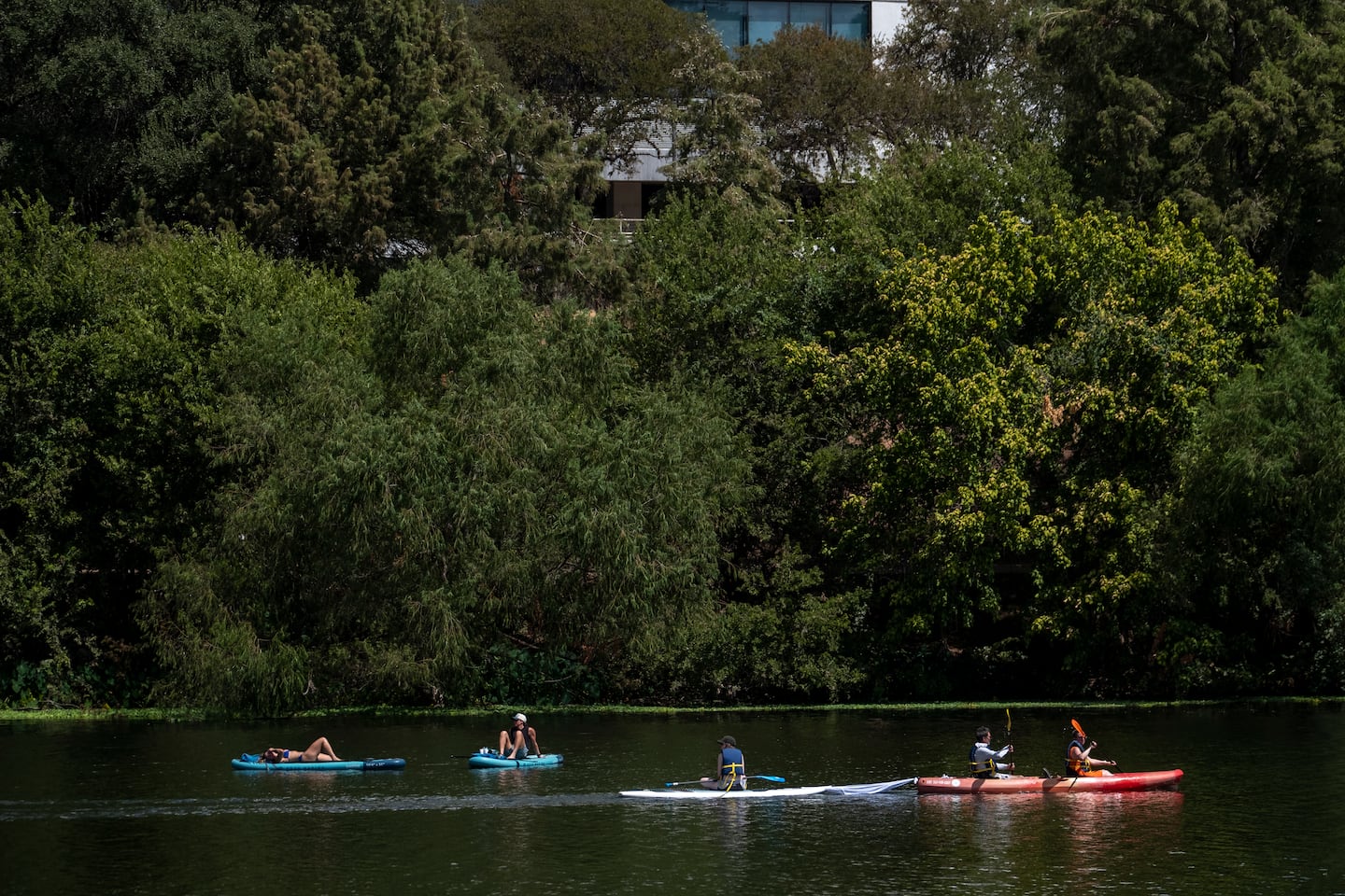Kayakers enjoyed Lady Bird Lake in downtown Austin.