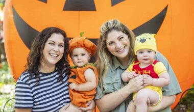 Family with children in Halloween costumes at Boo at the Zoo event.
