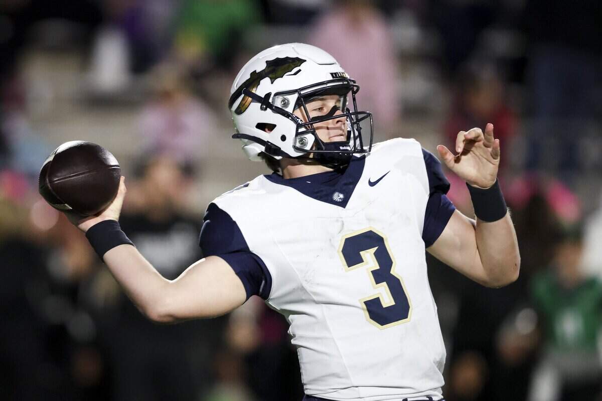 Keller quarterback Matt McCroskey (3) throws a pass during the first half of the game against Southlake Carroll on Friday, Oct. 16, 2026, at Dragon Stadium in Southlake.
