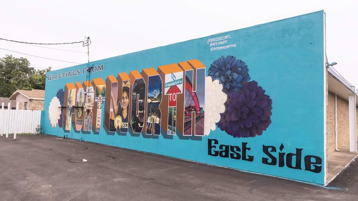 One of the painted murals behind Smiths Homecoming Mums & Party Headquarters on East Lancaster Avenue in Fort Worth on Thursday, Sept. 4, 2025. For years, East Lancaster has been seen as an area of urban blight, but residents have worked to rejuvenate the area.