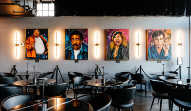 Image shows the interior of the Riot Comedy Club cafe.