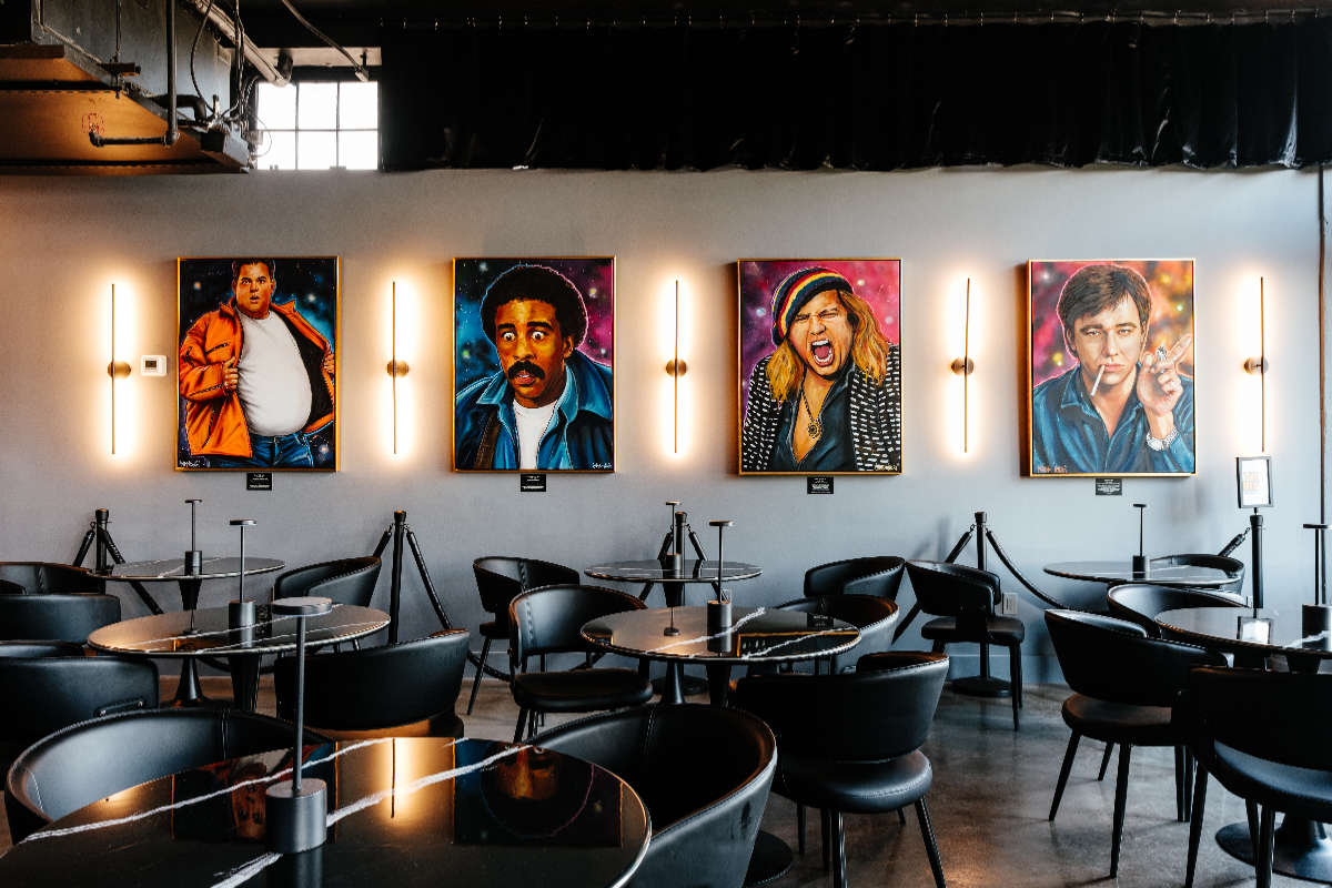Image shows the interior of the Riot Comedy Club cafe.