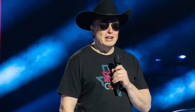 Elon Musk speaks at the Tesla Giga Texas manufacturing "Cyber Rodeo" grand opening party on April 7, 2022, in Austin, Texas.