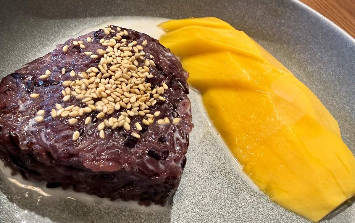A mango sticky rice dessert at Yindee Thai in Haltom City, Texas, as seen Sept. 12, 2026.