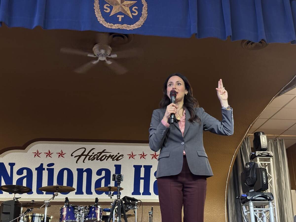 Gina Hinojosa spoke to a crowd of about 250 encouraging them to get out and vote at her rally on Oct. 27, 2026 at the National Hall SPJST Lodge 92 in Lake Worth.