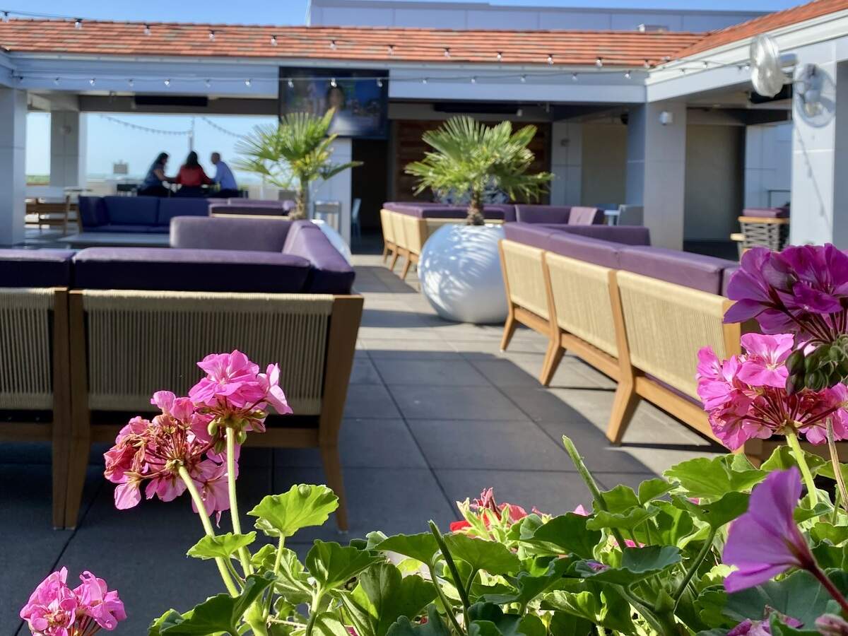 The patio in spring at the Lot 12 TCU sports bar in Fort Worth, Texas, as seen May 25, 2021.