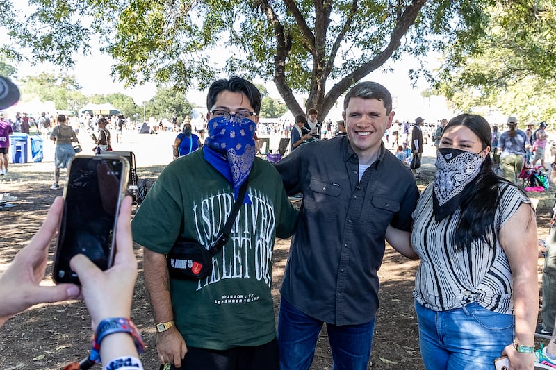 James Talarico with fans at a music festival in Austin, Texas, last week. Photograph: Gary Miller/Getty Images