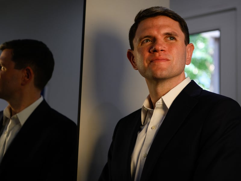 State Representative James Talarico poses for a portrait at his campaign headquarters after launching his campaign for the seat currently held by Senator John Cornyn in Austin, Texas on September 9, 2025.